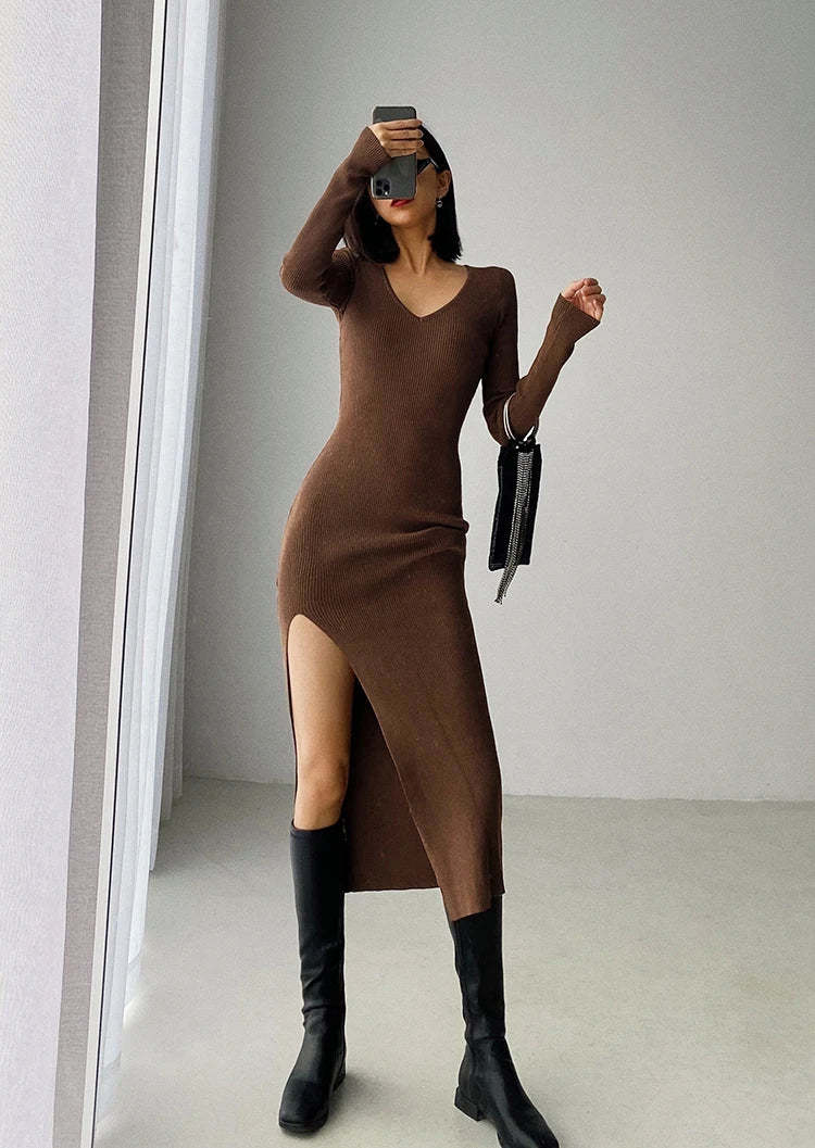 Fall Feelings Ribbed Bodycon Midi Dress