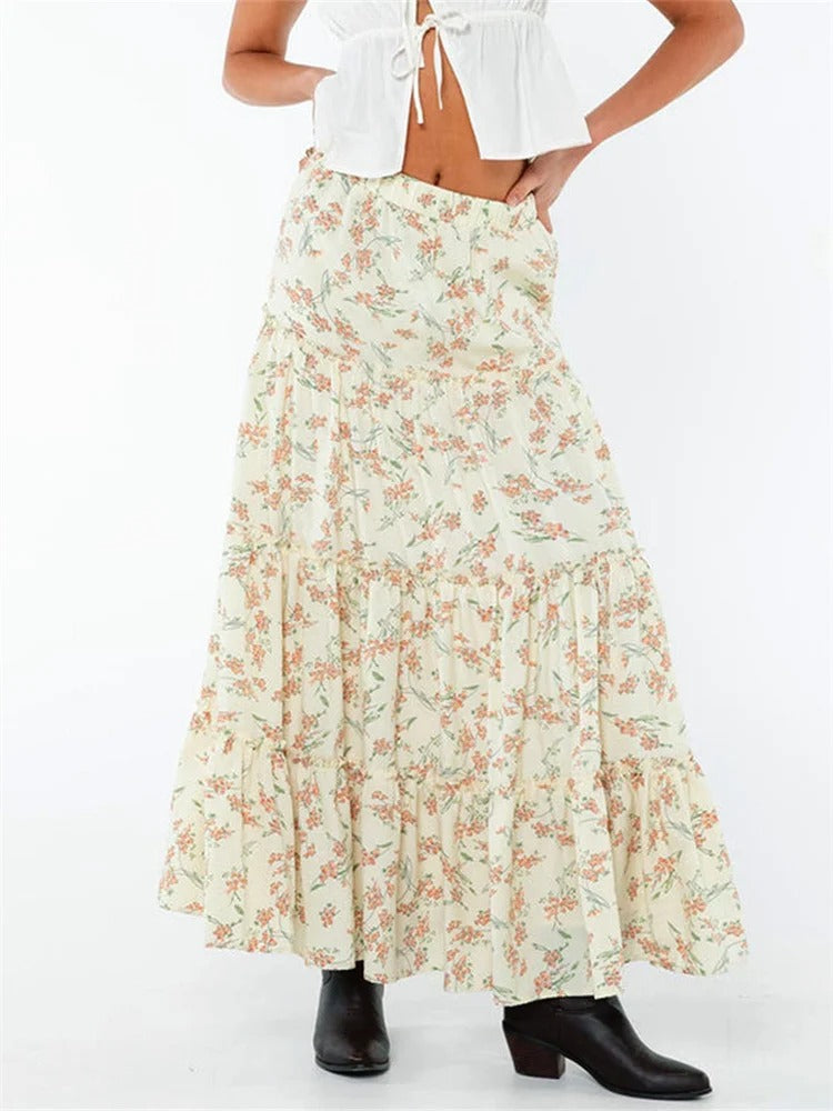 Relaxed Charm High Rise Tiered Maxi Skirt