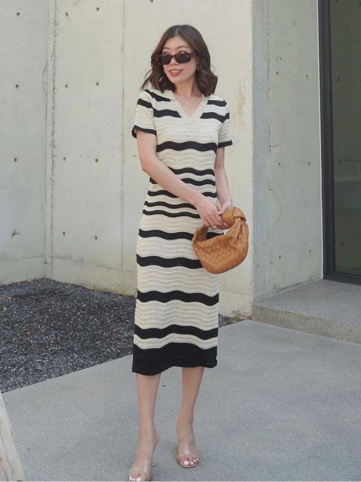 Mornings in Mykonos Wavy Stripes Knit Midi Dress