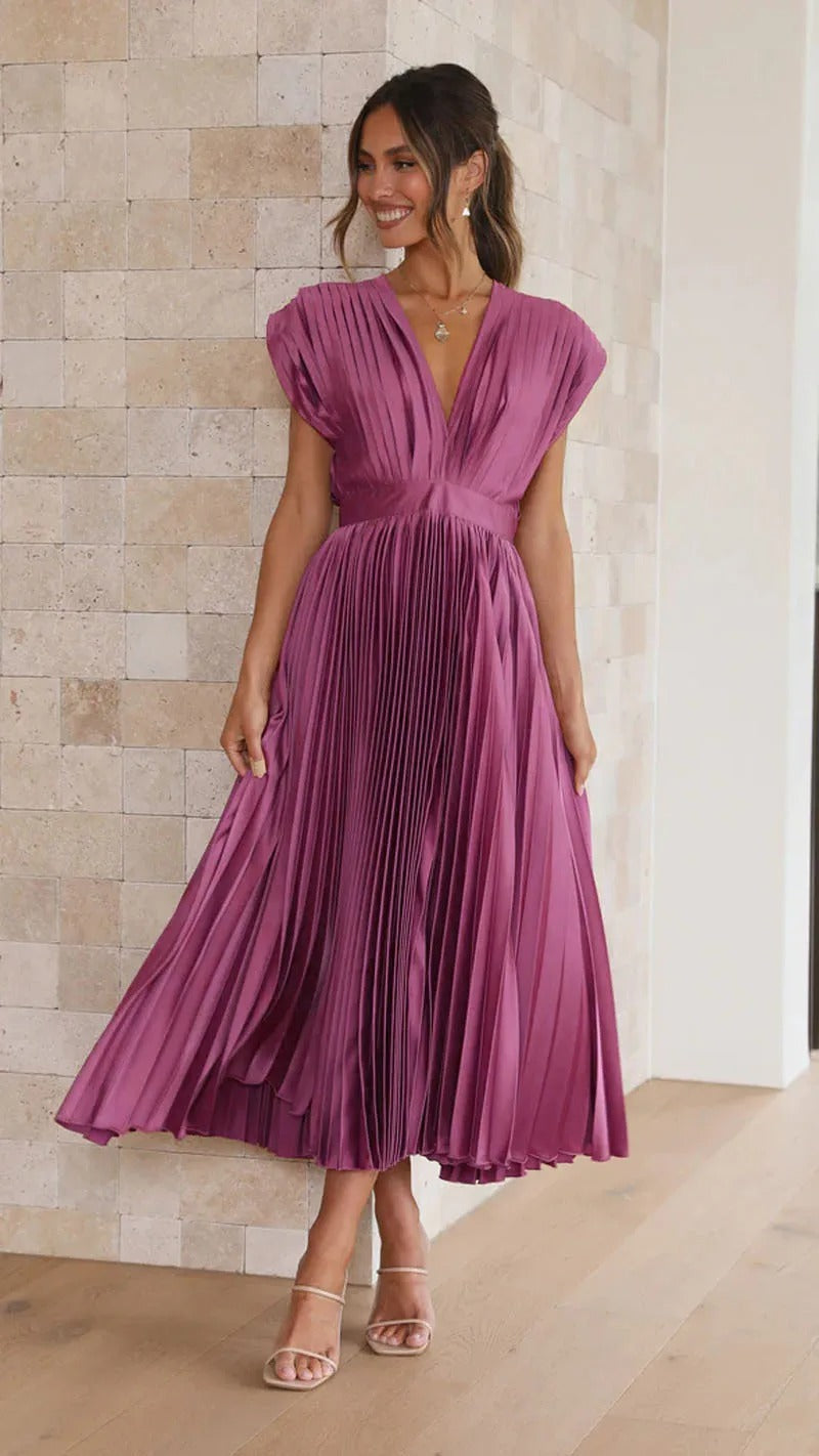 Radiant Affair V- Neck Pleated Long Dress