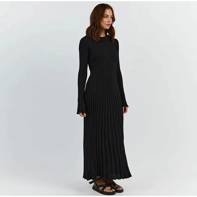 Comfy Aesthetic Ribbed Long Sleeve Maxi Sweater Dress