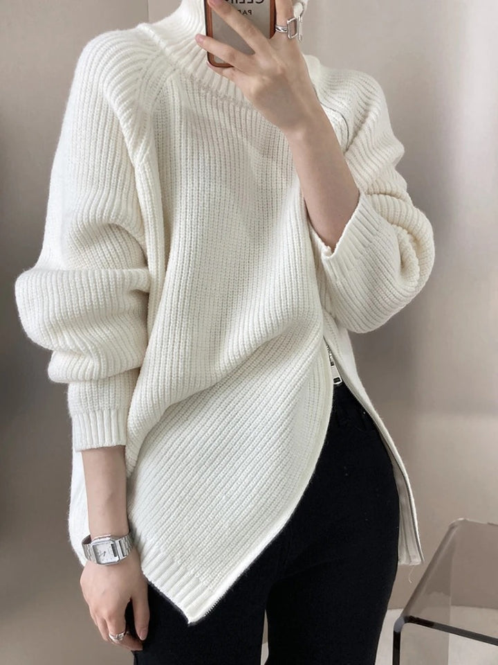 Luxurious Comfort Side Zipper Turtleneck Sweater