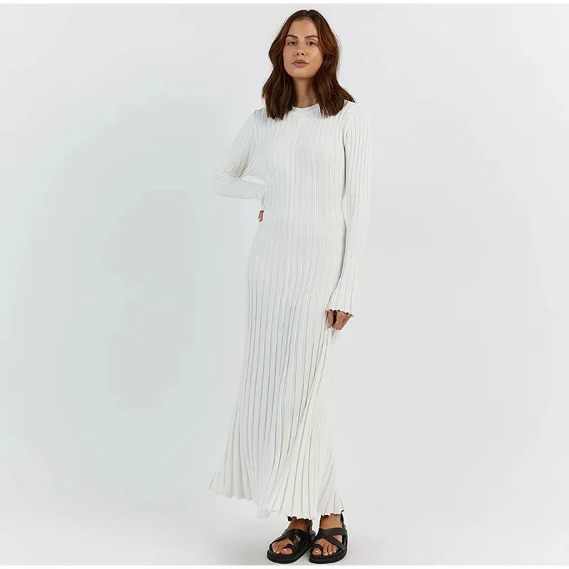 Comfy Aesthetic Ribbed Long Sleeve Maxi Sweater Dress