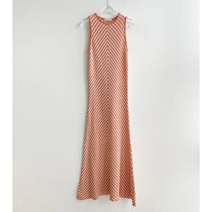 Trendy Knit Stripes Bodycon Maxi Dress