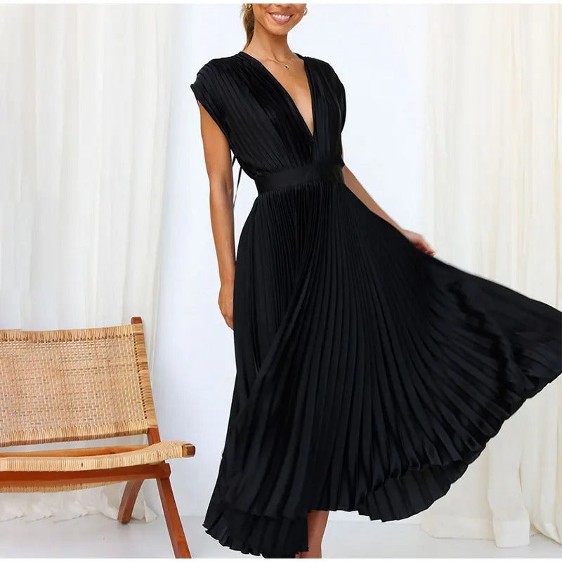 Radiant Affair V- Neck Pleated Long Dress