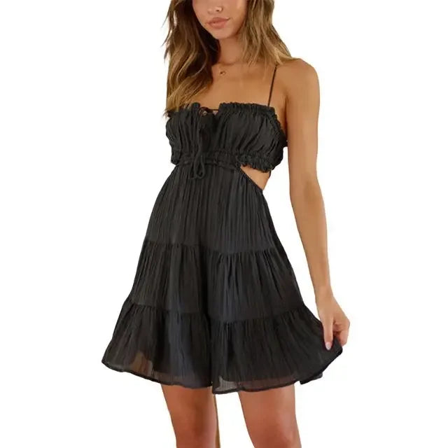 Audrie Cutout Tie Ruffles Mini Dress