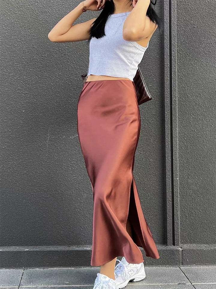 Minerva Satin Slit Maxi Skirt