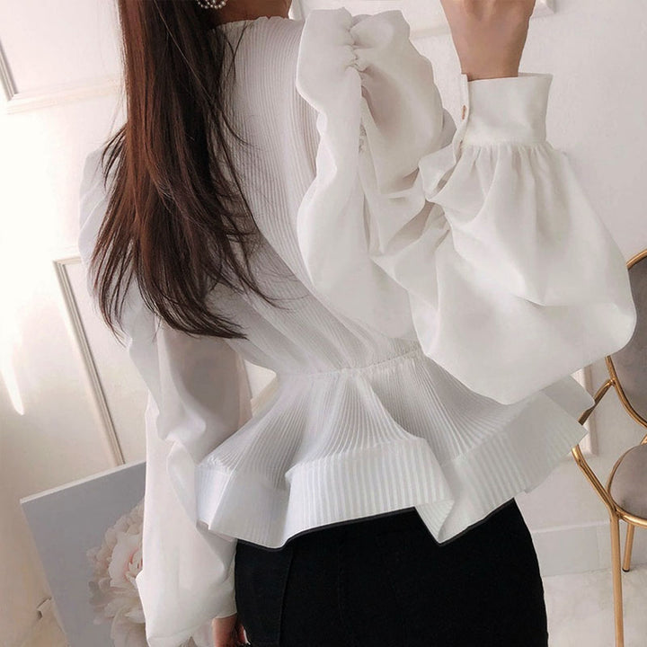 Sweet Victory Pleated Tie-Front Long Sleeves Top