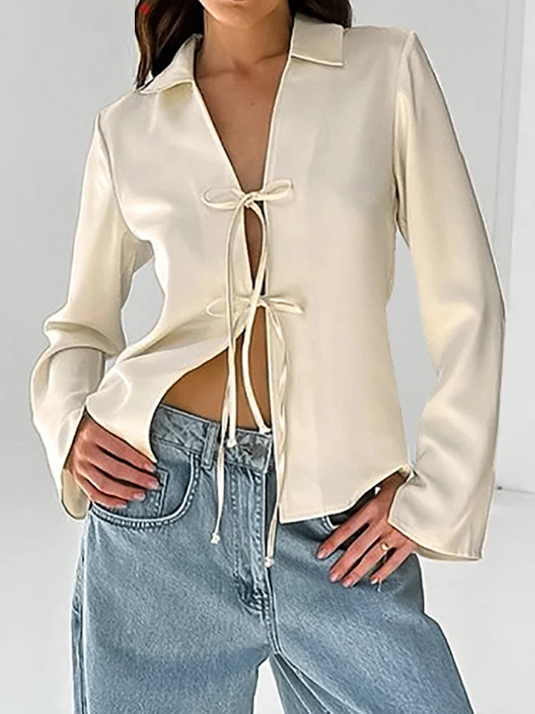 Anna Tie Bow Front Long Sleeves Top