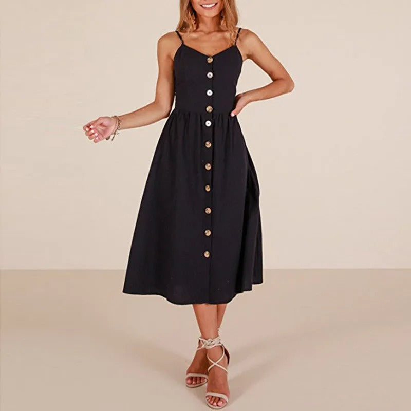 Darling Spaghetti Straps Midi Dress With Pockets