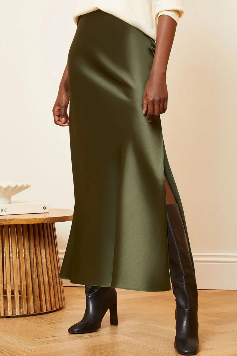 Minerva Satin Slit Maxi Skirt