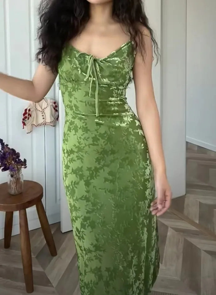 Romance Green Burnout Velvet Maxi Dress