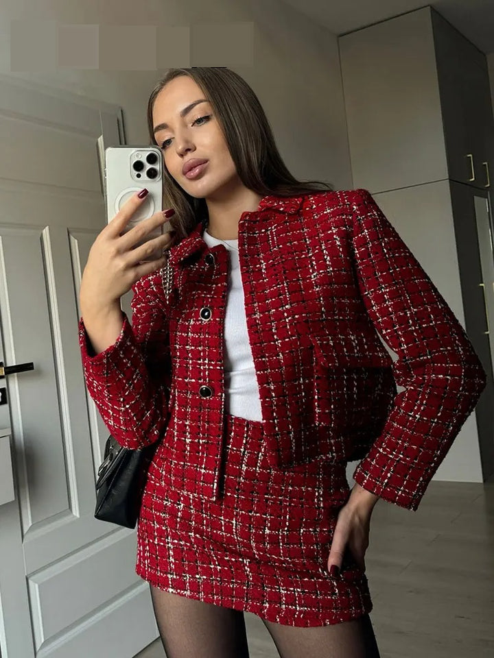 Renée Red Tweed Jacket & Skort Set