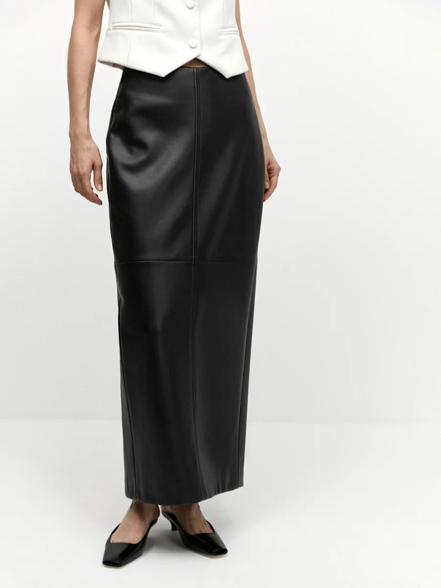 Irresistible Metallic PU Leather Pencil Midi Skirt