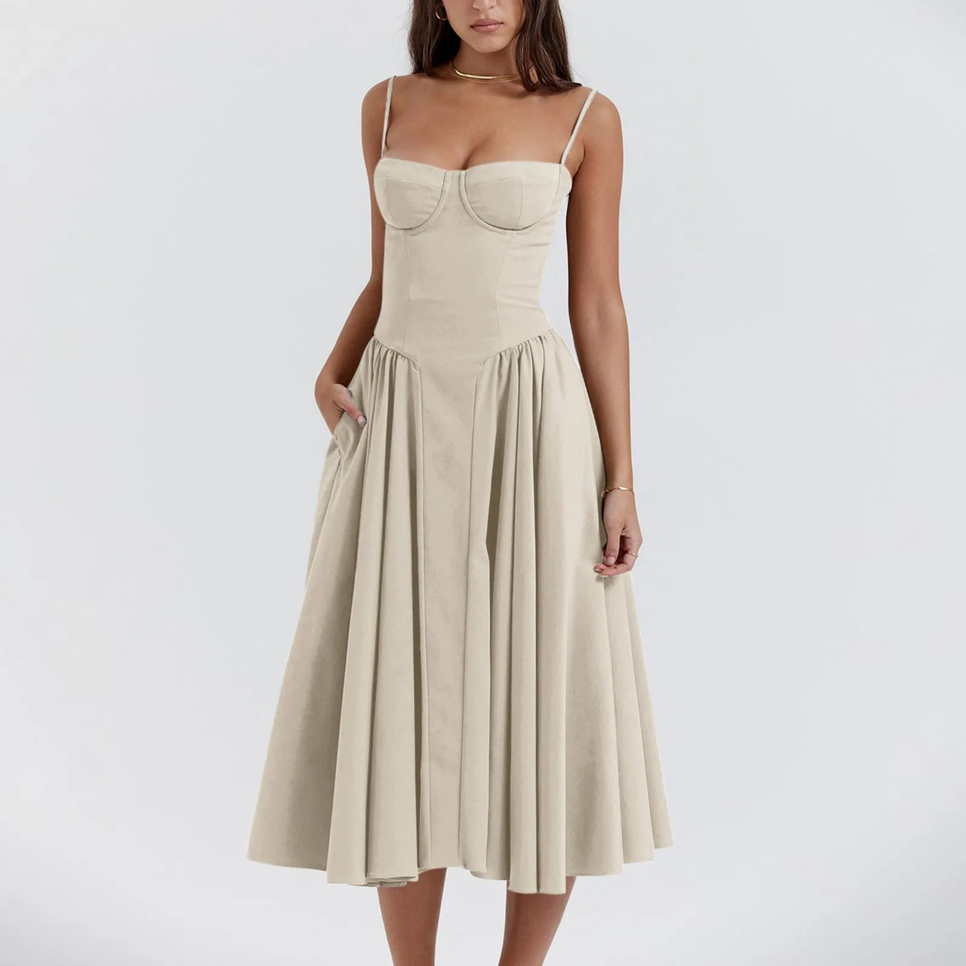 Meet for Tea Low Waist Midi Dress With Pockets