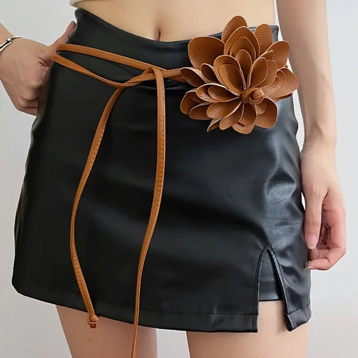 Bohemian Flower Vegan Leather Tie Belt