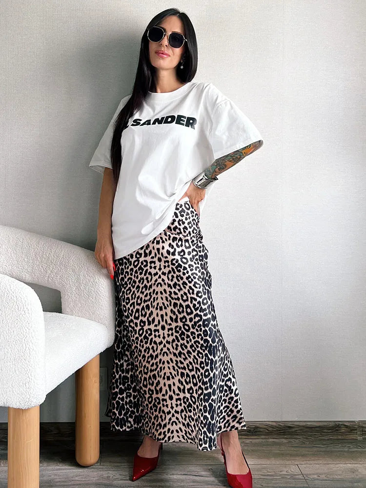 Lyles Leopard Print Satin Midi Skirt