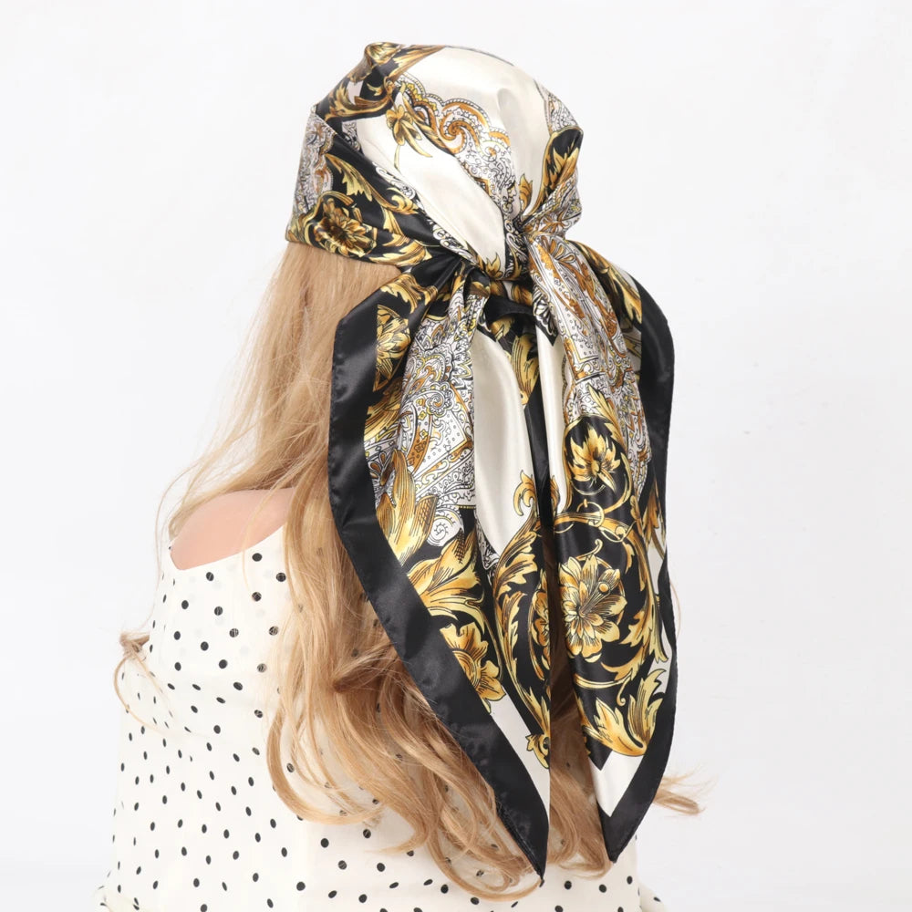 Elevated Style Black and Gold Print Handkerchief Scarf