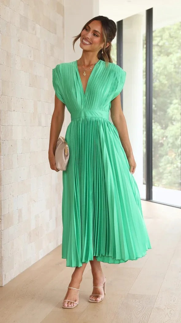 Radiant Affair V- Neck Pleated Long Dress