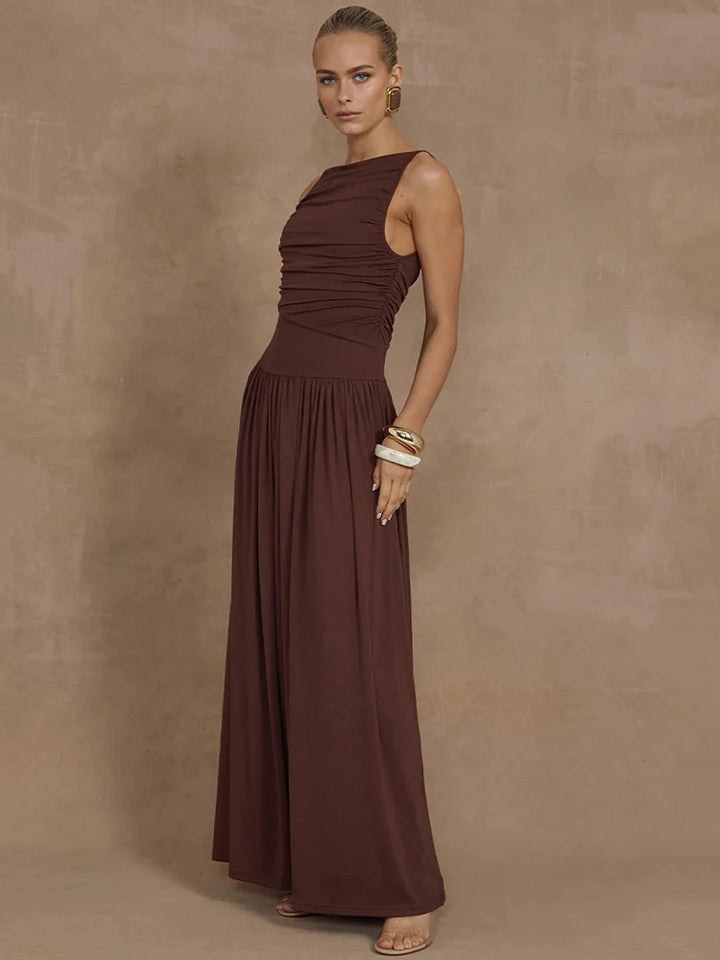 Adorably Asymmetrical Sleeveless Ruched Maxi Dress