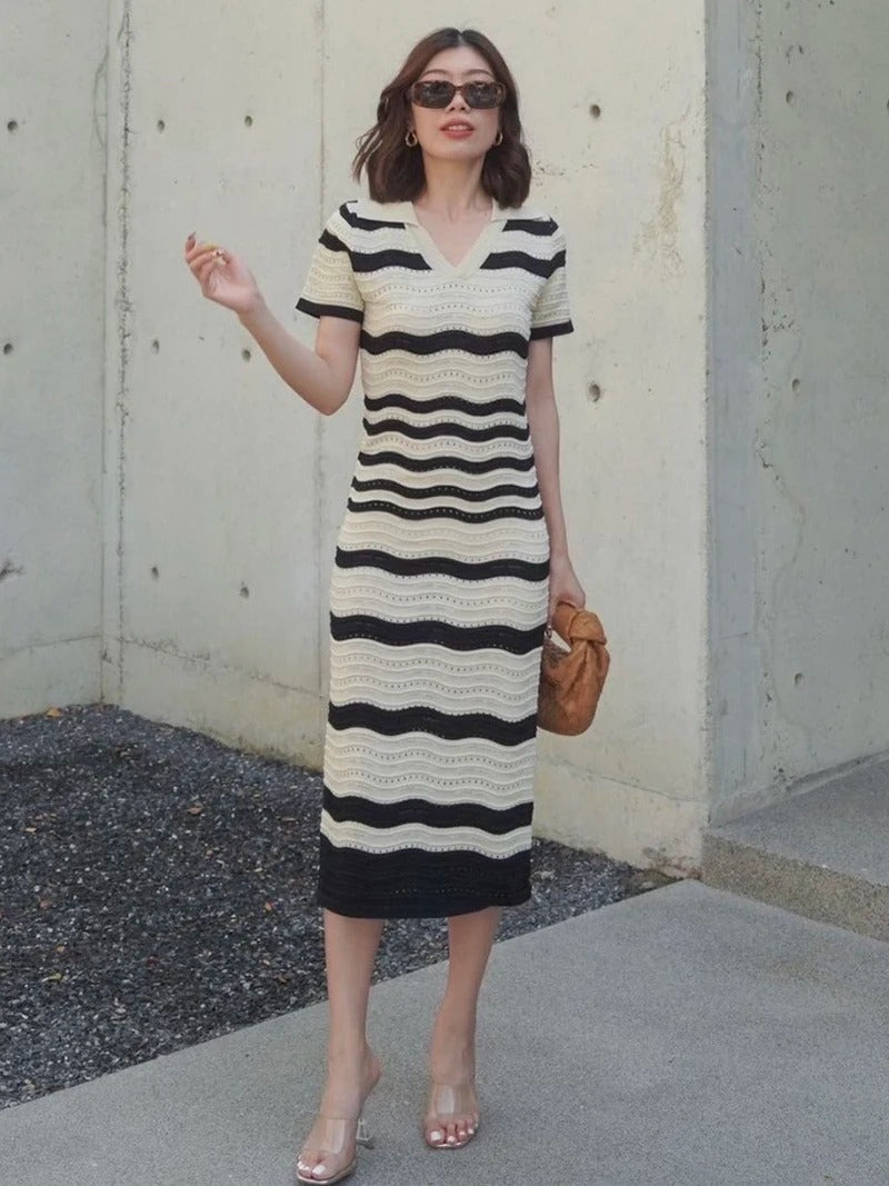 Mornings in Mykonos Wavy Stripes Knit Midi Dress