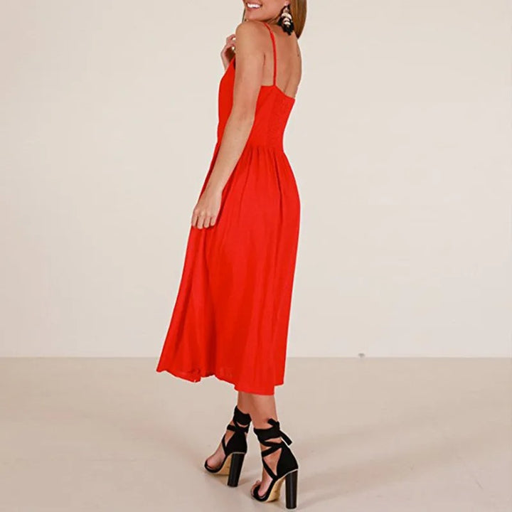 Darling Spaghetti Straps Midi Dress With Pockets