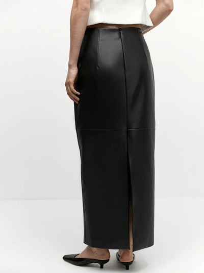 Irresistible Metallic PU Leather Pencil Midi Skirt