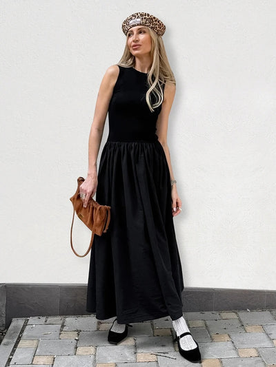 Classic Elegance Black Sleeveless Maxi Dress