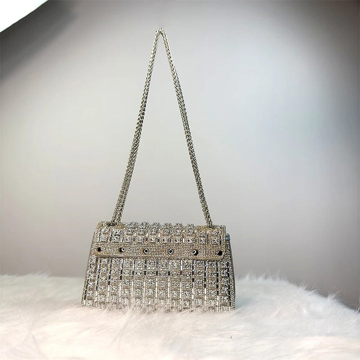 Retro 20s Rhinestone and Gold Chain Clutch