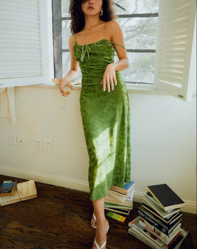 Romance Green Burnout Velvet Maxi Dress