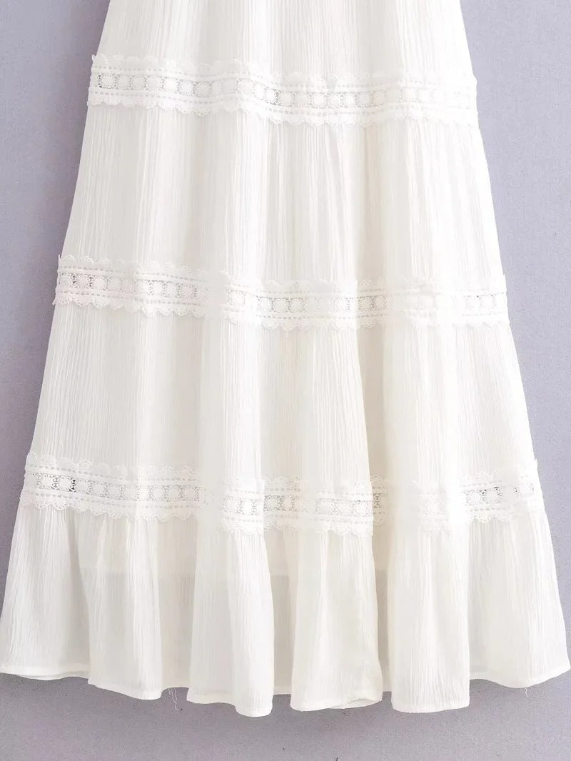 Sunbeam White Lace Tiered Midi Dress