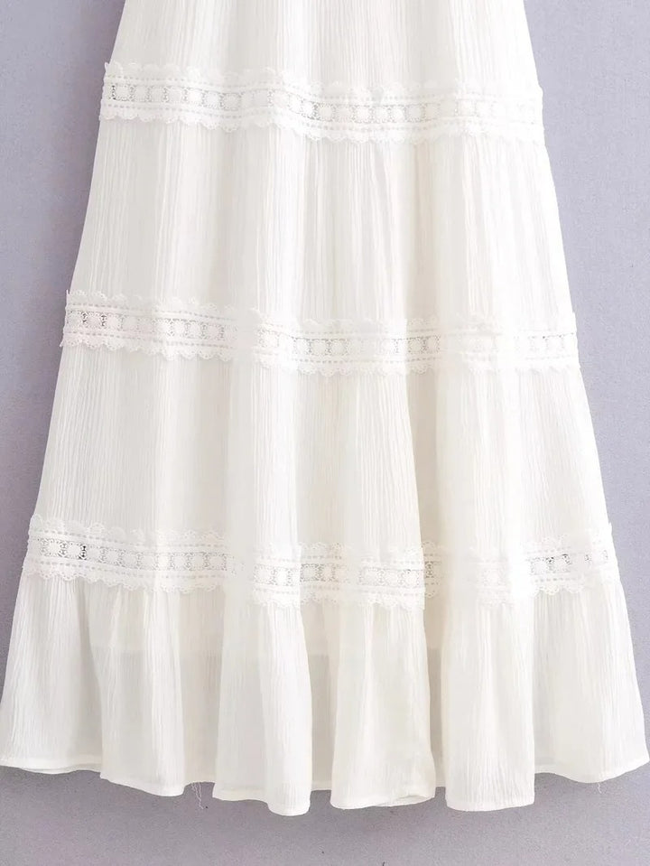 Sunbeam White Lace Tiered Midi Dress