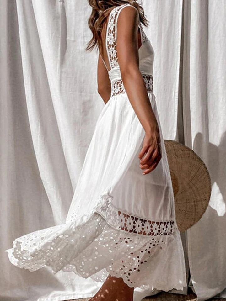 Eyelet White Lace Sleeveless Midi Dress