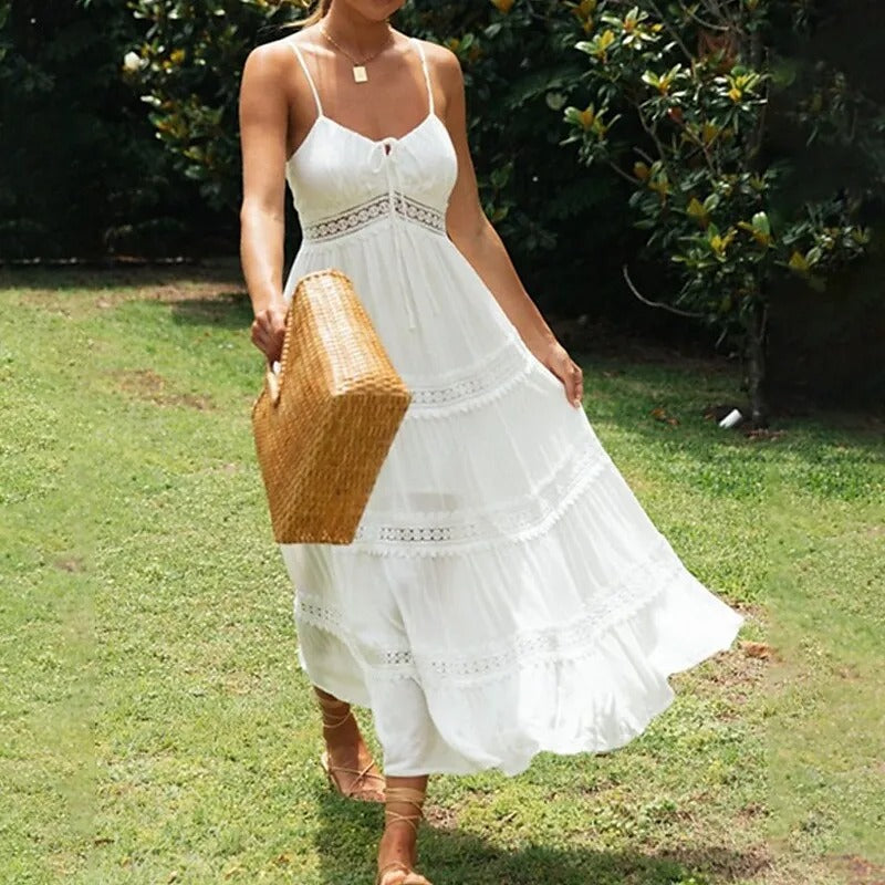 Sunbeam White Lace Tiered Midi Dress