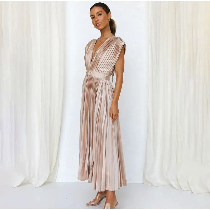 Radiant Affair V- Neck Pleated Long Dress