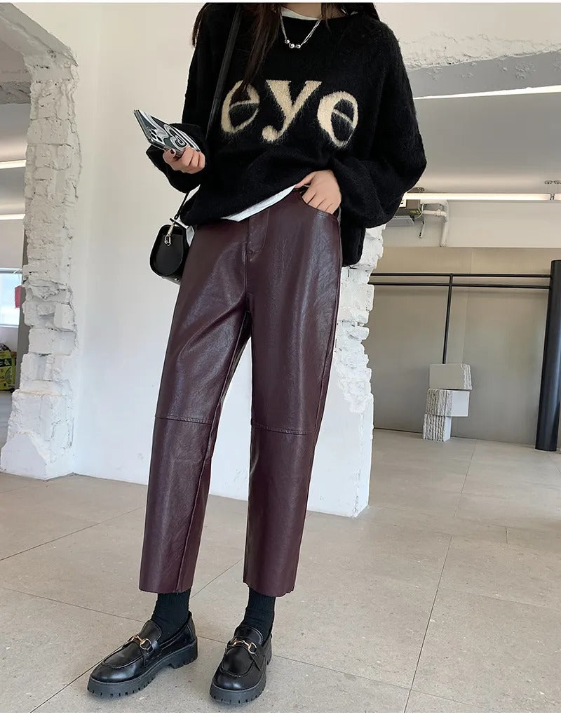 Trendsetting Attitude Vegan Leather High-Waisted Trouser Pants