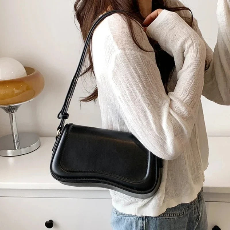 Trendy Wavy Flap Vegan Leather Handbag