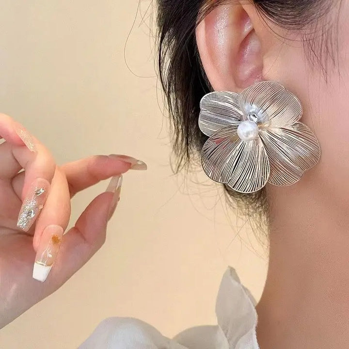 Blooming Orchid With Pearl Earrings