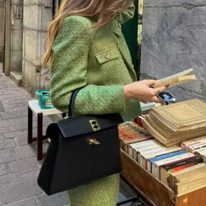 Vintage Tweed Lover Green Jacket and Skirt Set