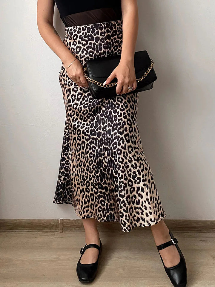 Lyles Leopard Print Satin Midi Skirt