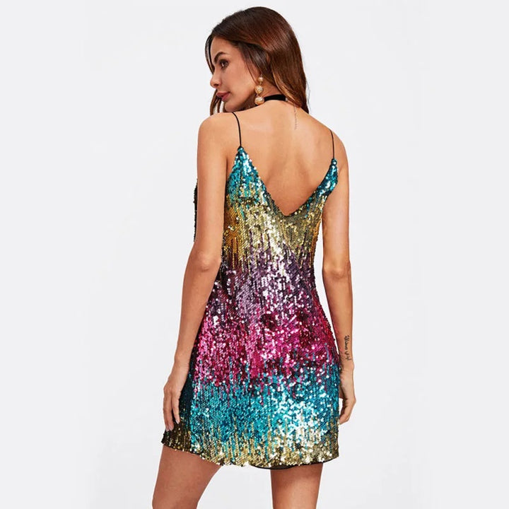 Sparkle and Shine Deep Nckline Sequin Mini