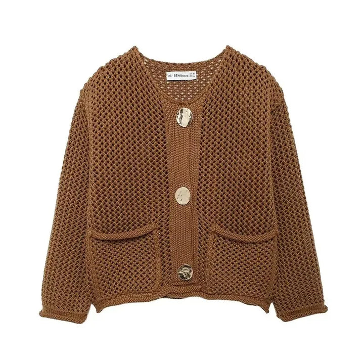 Mira Mesh Knit Buttoned Cropped Cardigan