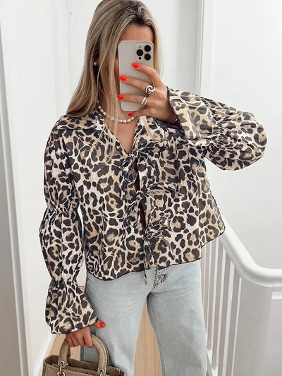 Fierce Charm Leopard Print Tie-Front Top