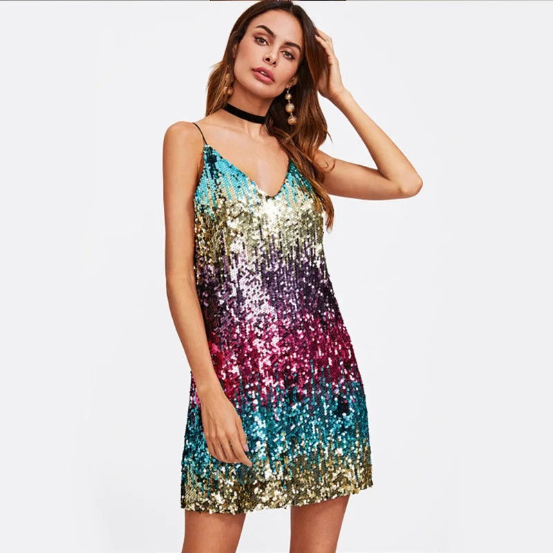 Sparkle and Shine Deep Nckline Sequin Mini