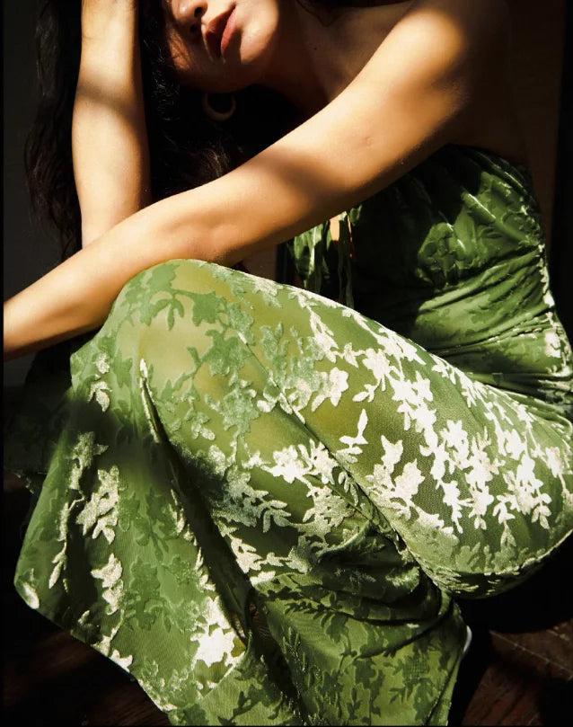 Romance Green Burnout Velvet Maxi Dress