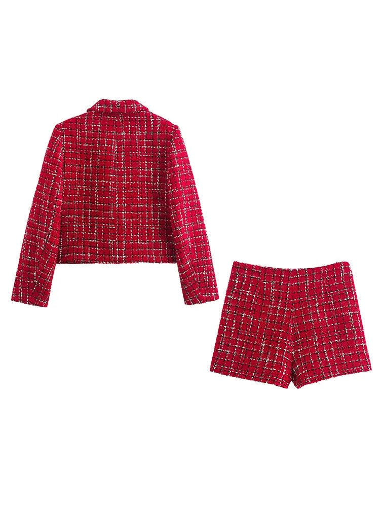 Renée Red Tweed Jacket & Skort Set