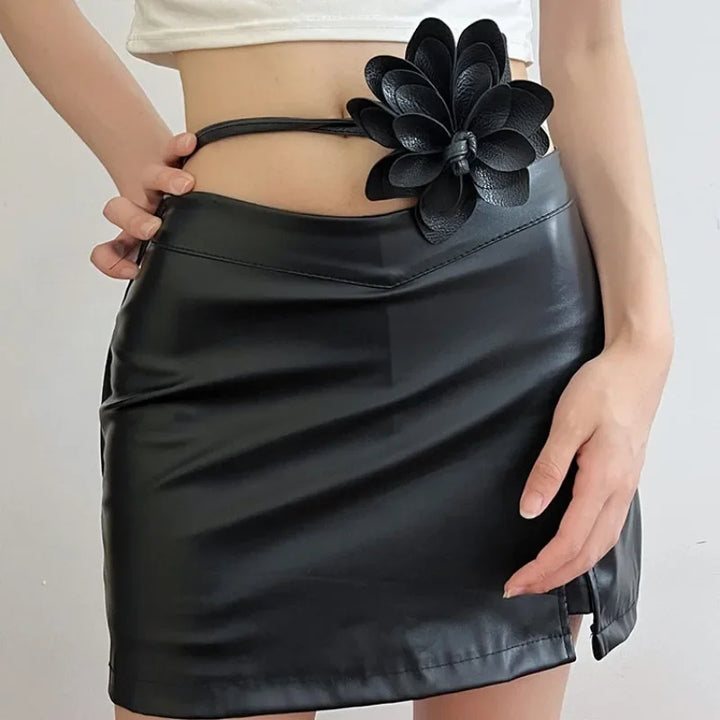 Bohemian Flower Vegan Leather Tie Belt