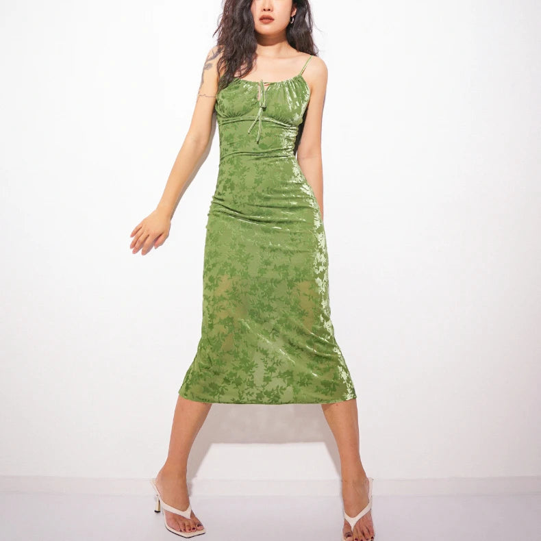 Romance Green Burnout Velvet Maxi Dress