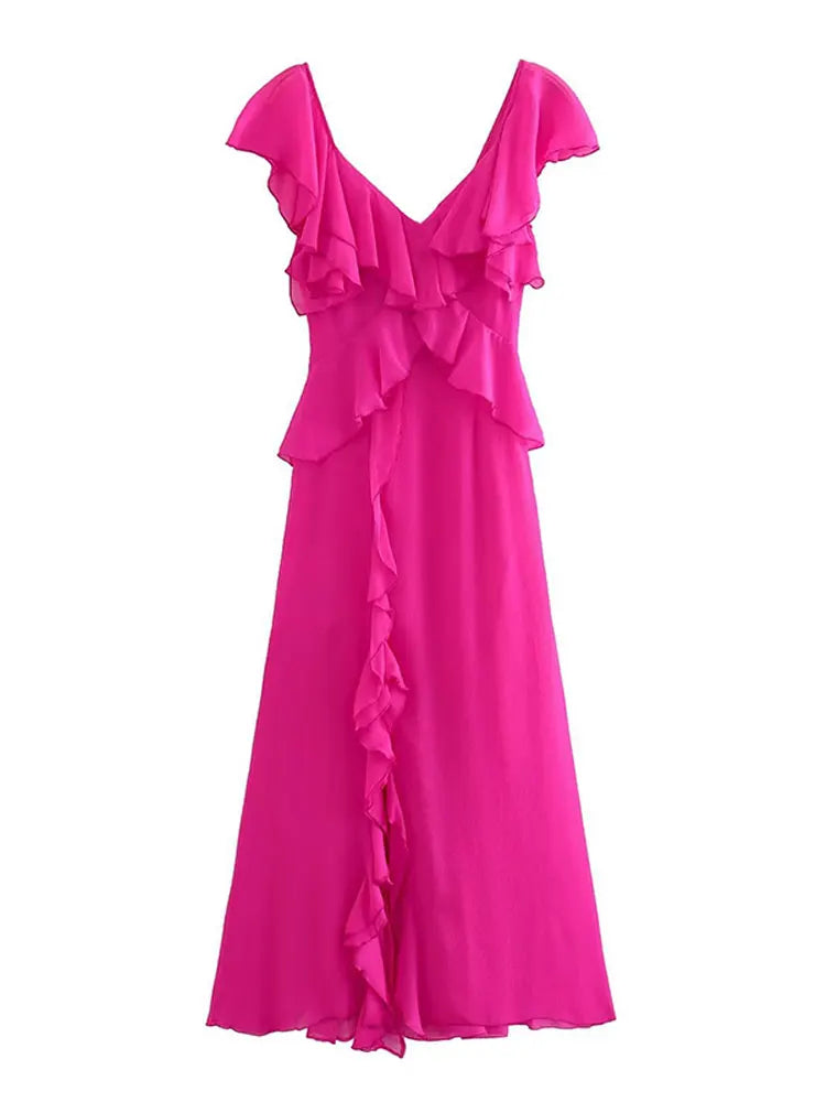 Molinetto Pink Ruffled Sleeveless Long Dress