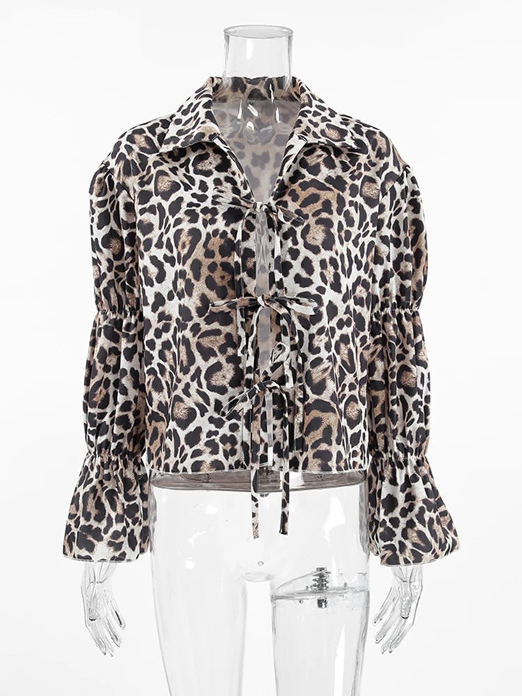 Fierce Charm Leopard Print Tie-Front Top